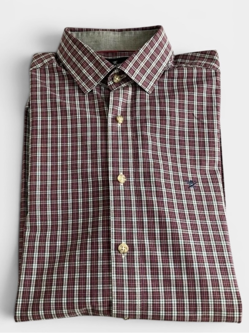 Hackett London Slim Burgundy Gray Check Plaid Ling Sleeve Button Dress Shirt L